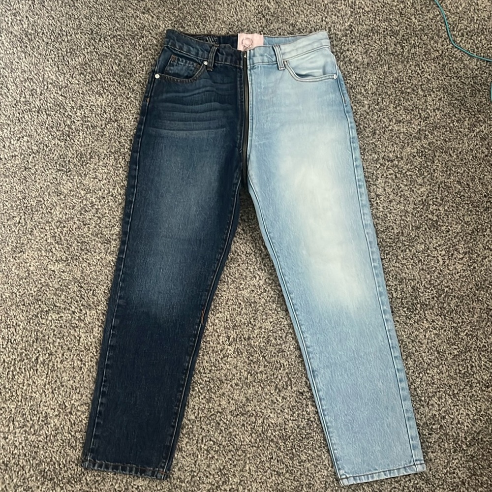 Revice 2 toned denim jeans w/ zipper between the legs
